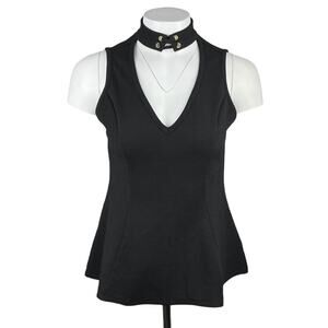 GUESS Peplum Textured Tie Neck V Neck Top Sz Small